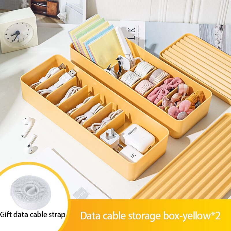 Data Cable Storage Box Cover Dustproof Power Wire Tray Network Charger Cable Tube Earphone Cable Organizer: yellow 2pc