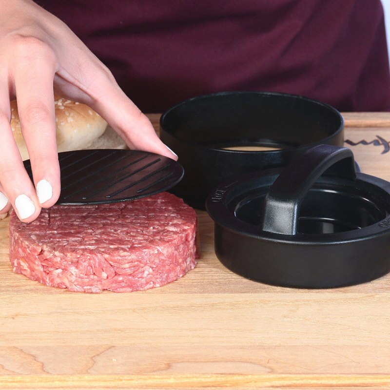 3 i 1 utstoppet trykk kjøttpatty hamburger maker form glidere ikke pinne plast kjøtt pai form kjøkken kokeverktøy svart