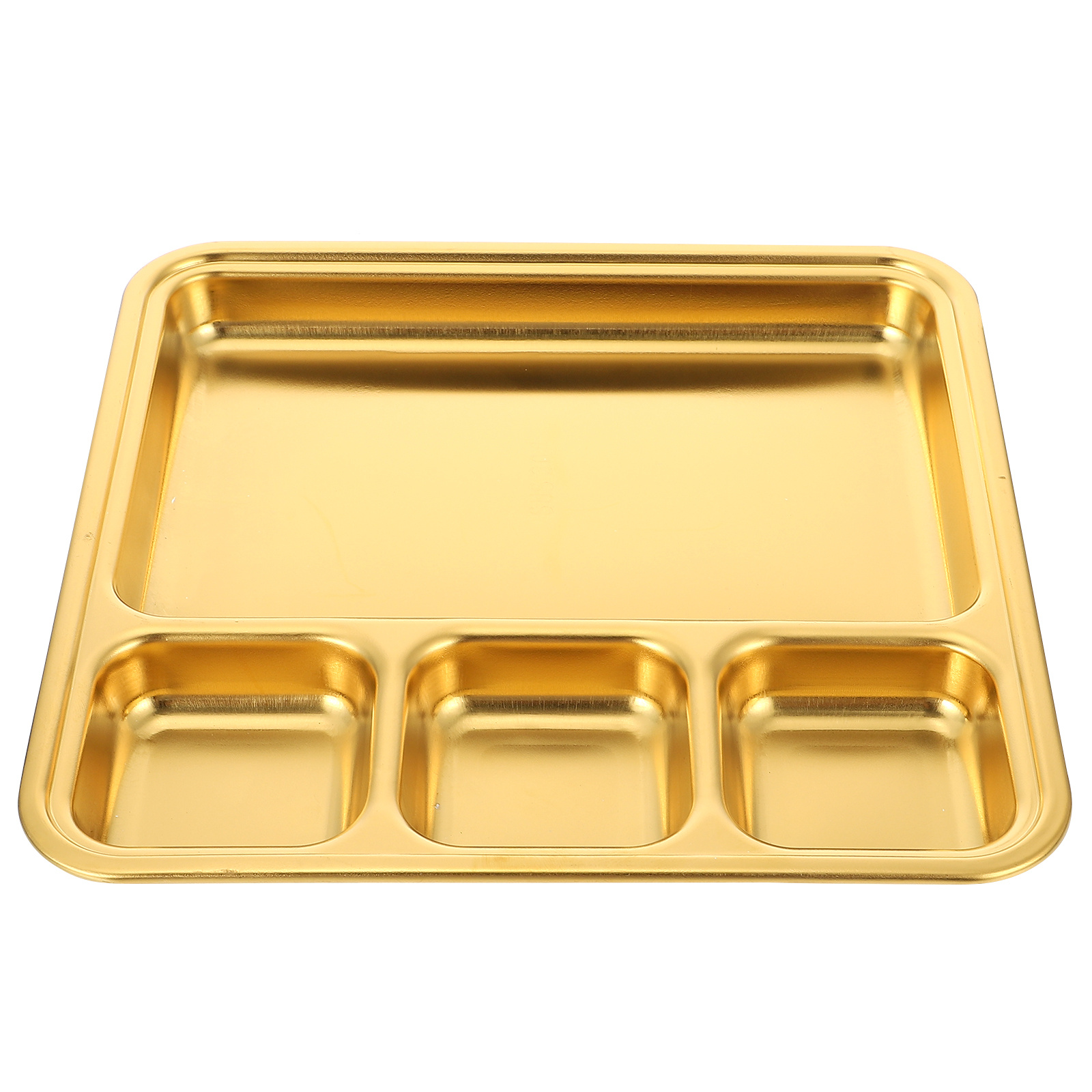 1Pc Practical Simple Food Divided Plate Multi-grids Barbecue Plate Food Plate: Golden-1