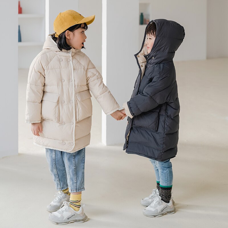 Børns vinter lang dunjakke børn 2-8 år gammel dreng pige hætte baby vintertøj tykkere varm jakke gedde