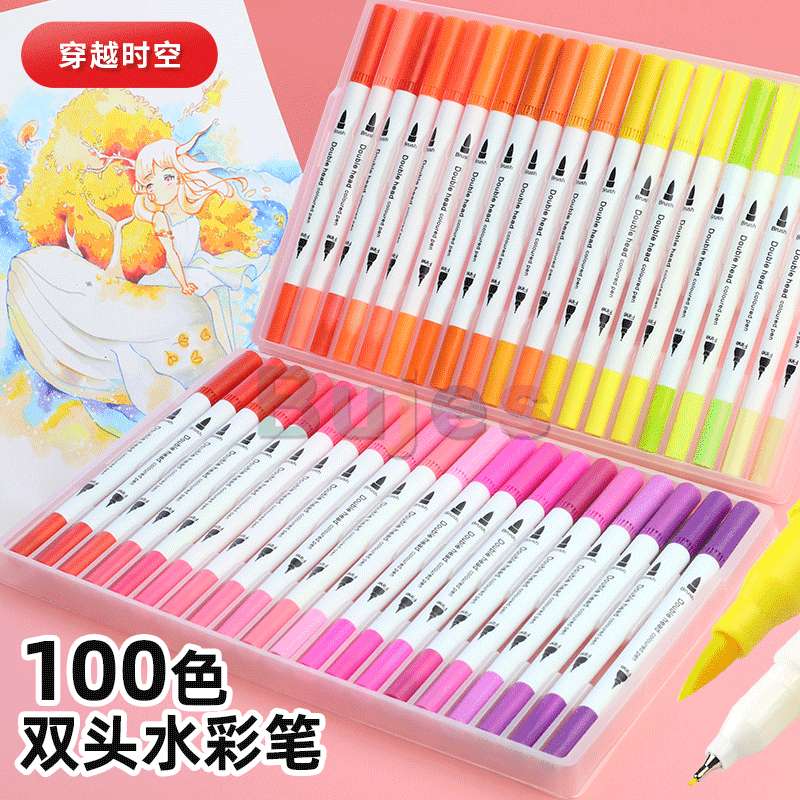 Double head watercolor pen set Water based soft he... Grandado