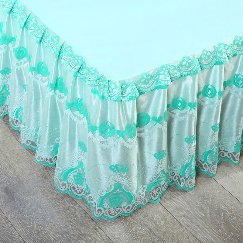 Romantiskt blommönster enfärgad sängkjol halkfri damm volang queen size överkast sängkjolar: 3 / 180 x 220cm