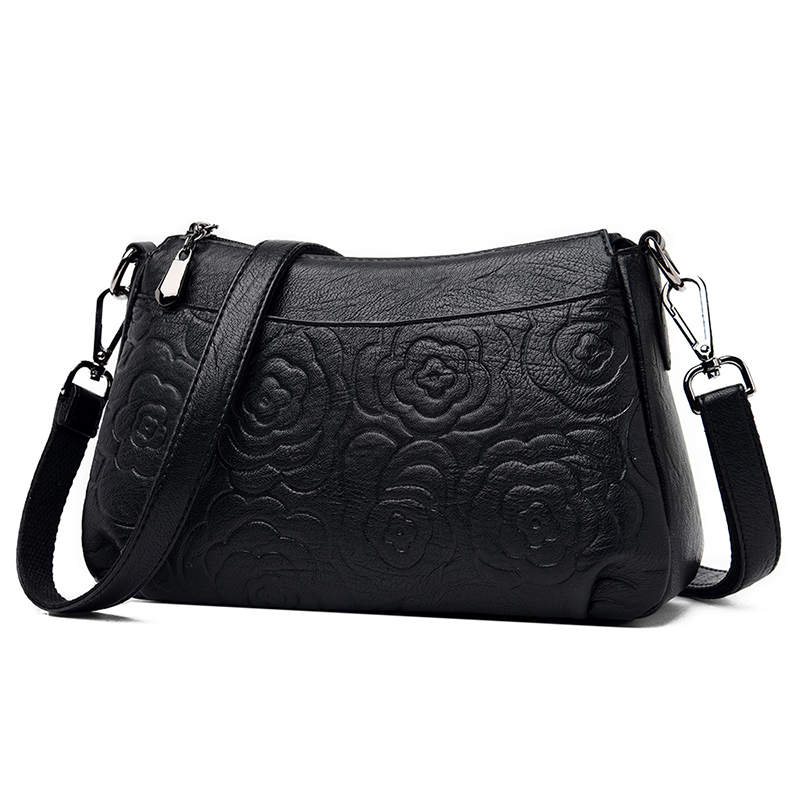 Bolsos de flores de lujo para mujer, bolsos de mano de , bolsos de mensajero de piel para mujer, Bolsos De Mujer, bolso bandolera de: Black