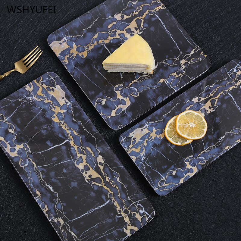 Marble Flat Plate Rectangular Sushi Spaghetti Steak Salad Container Pot Restaurant Japanese Cuisine Barbecue Kitchen