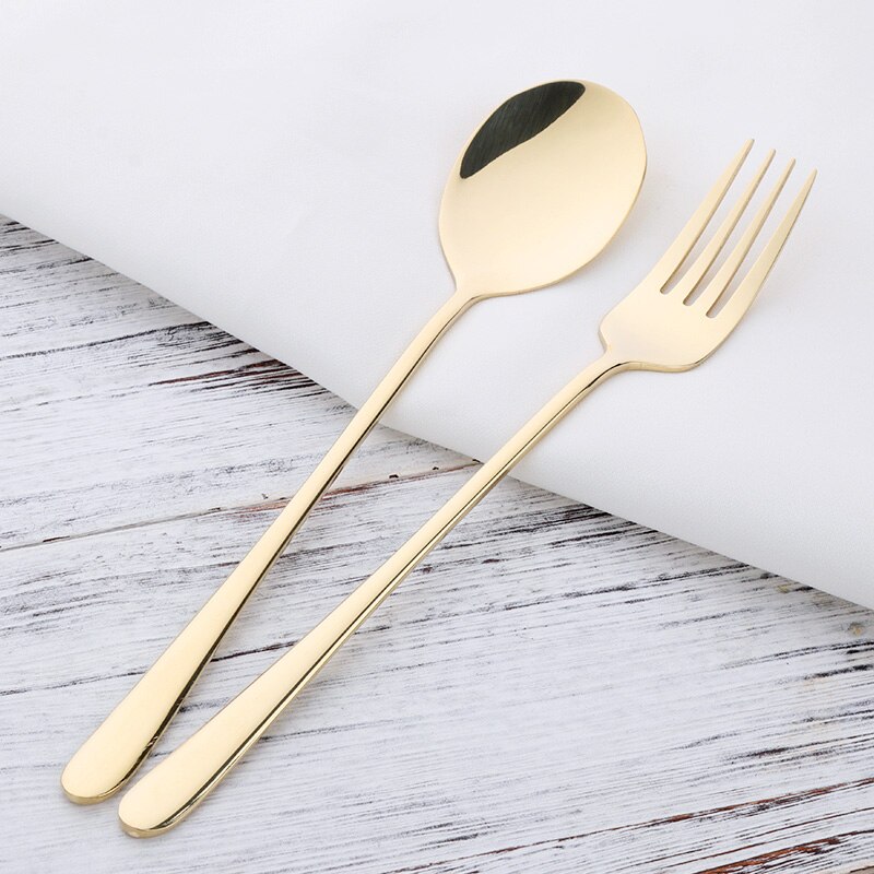 Colher de sobremesa em aço inoxidável, 2 paredes, garfo de sobremesa, dourado, alça longa, para sopa, salada, utensílios de café, prata, imperdível: Pale Gold 2pcs