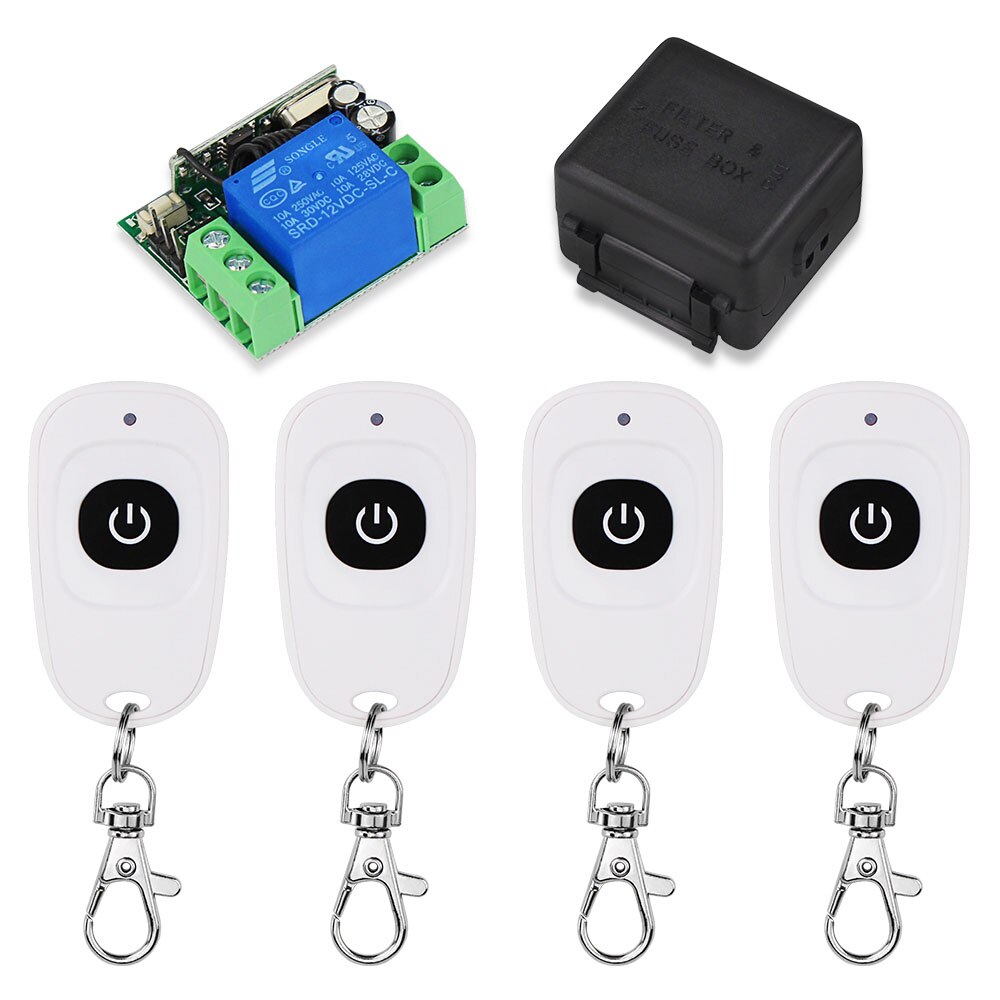 315 / 433 Mhz RF Transmitter Remote Controls Wireless Remote Control Switch DC12V 1CH Relay Receiver Module for Access Control: 4 White Remote