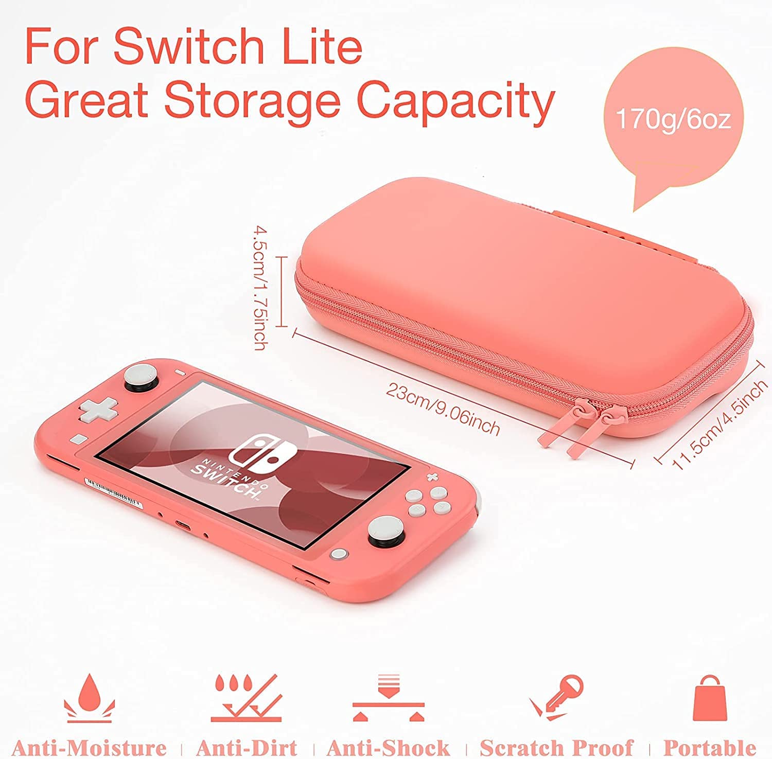 Heystop väska kompatibel med nintendo switch lite, bärbar nintendo switch lite väska för switch lite med förvaring