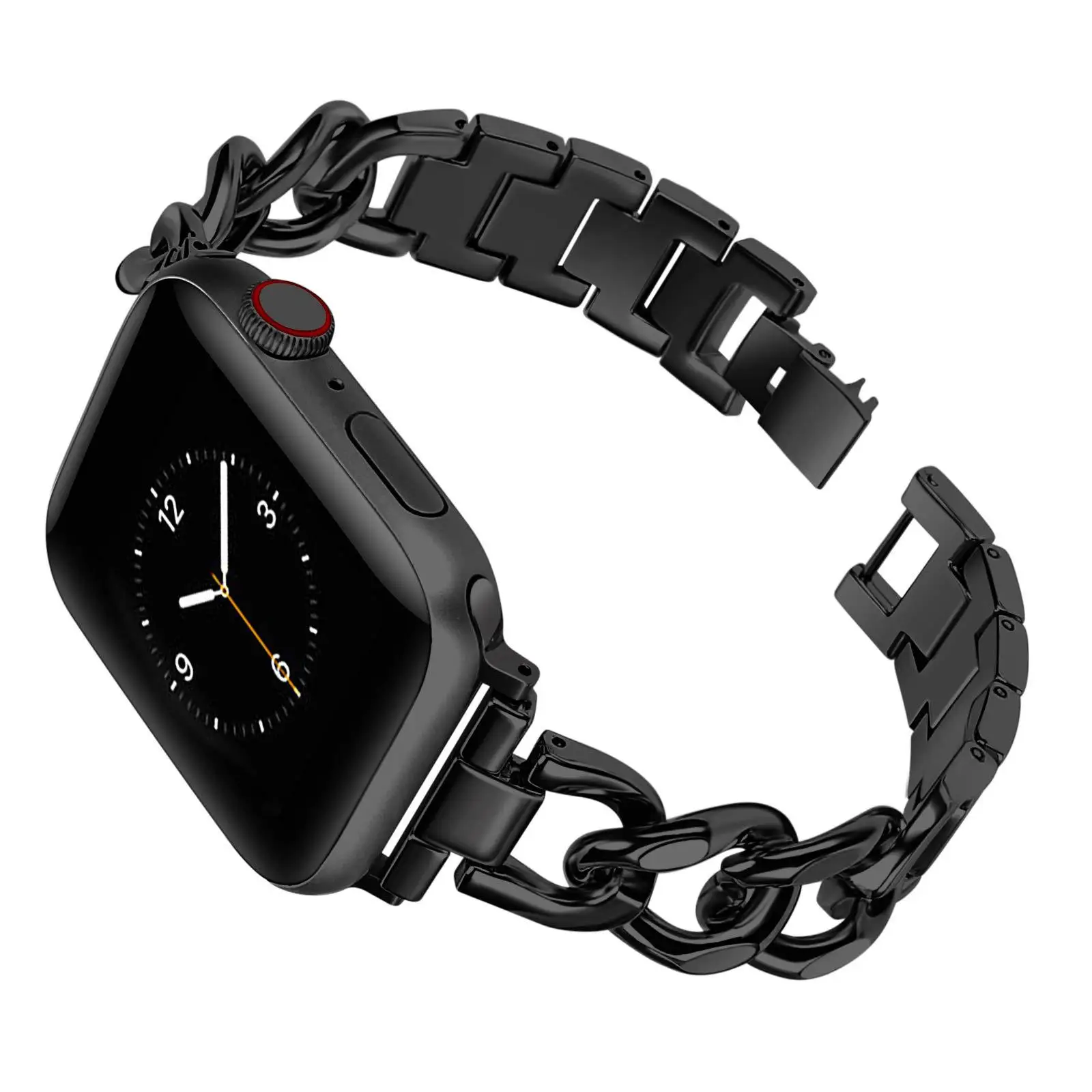 Bracelet en métal pour bracelet de montre Apple 41mm 45mm 38 40 42 44 49mm bracelet de chaîne en acier inoxydable pour iWatch série Ultra 9 8 7 SE 6 5 4 3: M / Black
