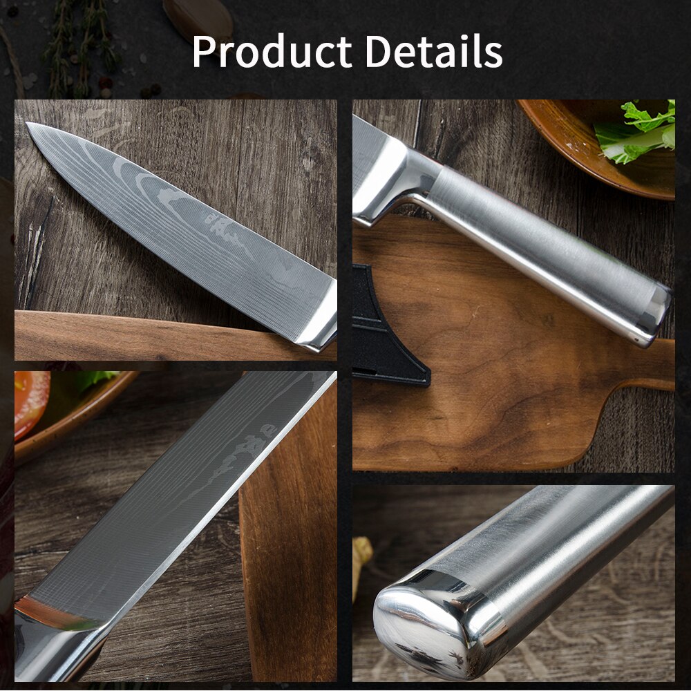 Damask køkkenknive sæt 7 cr 17 knive i rustfrit stål frugtværktøj santoku kok udskæring brød madlavning kniv damaskus mønster