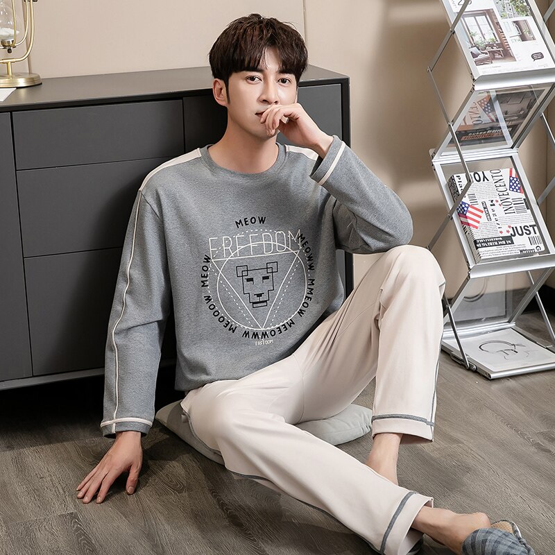 Pyjama M-4XL coton pour homme, vêtements de maison, amples, décontractés, automne-hiver, 100%