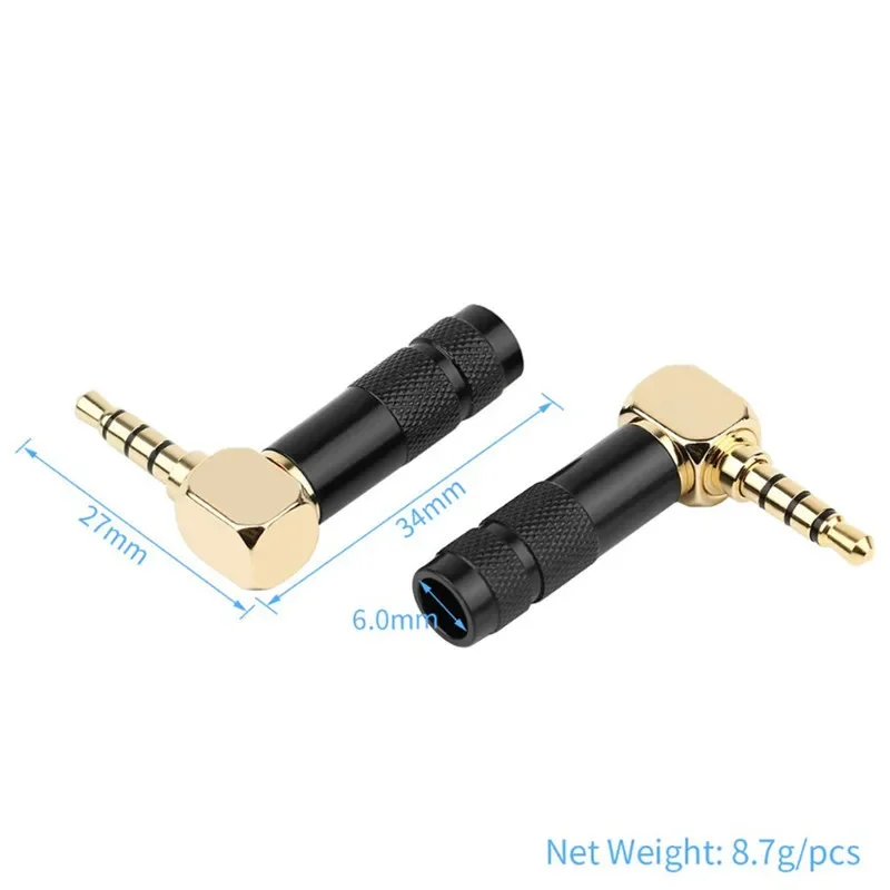 Conector Jack 3,5mm 90 grados para soldar 1/8 "3 4 polos conector de auriculares conector de Audio ángulo recto chapado en oro 3,5 electrónica de consumo