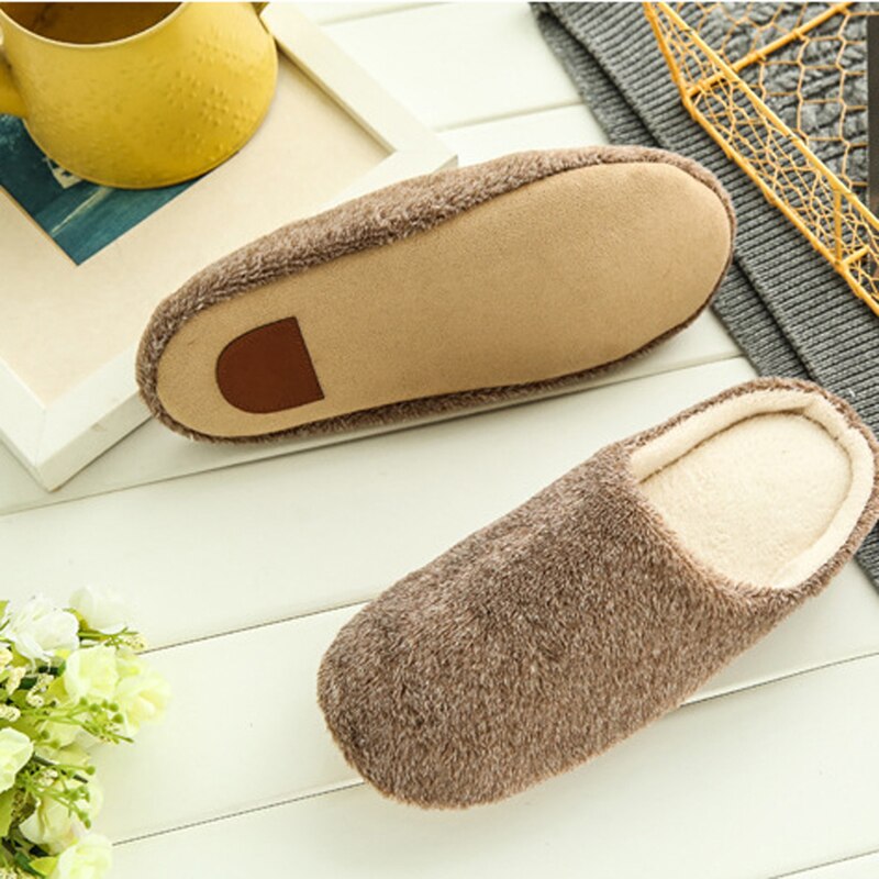 Winter Thuis Mannen En Vrouwen Effen Kleur Slippers Mode Paar Pluche Slippers Antislip Warm Binnenshuis Slaapkamer Vloer Schoenen: coffee / 44-45