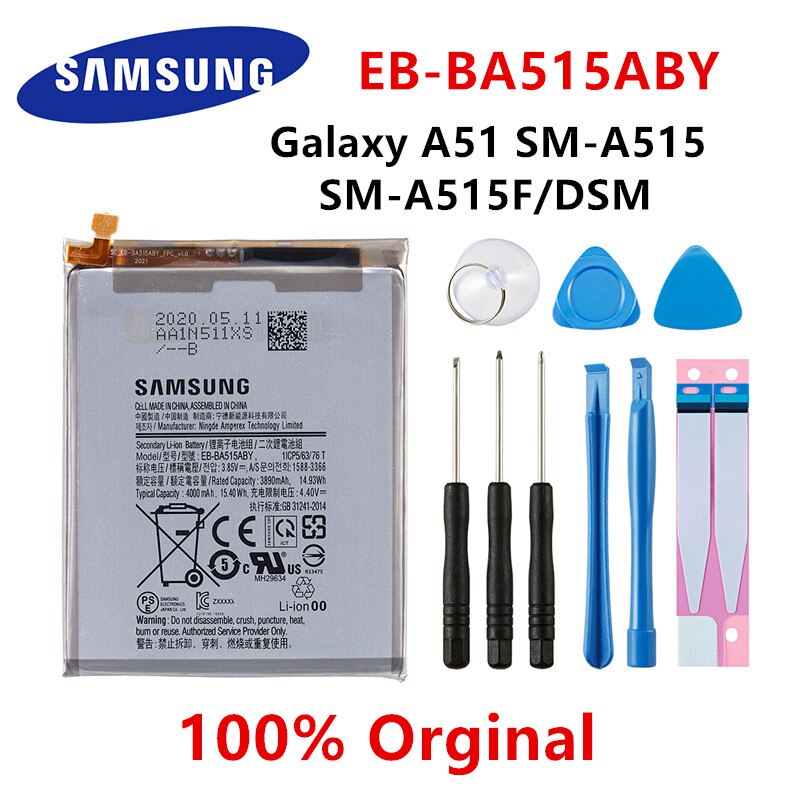 SAMSUNG original Battery For Samsung Galaxy S10 S20 S20+ S20 Ultra A90 A80 A71 A60 A51 A31 A20e A10e Note 10/10+ M30s A20S M11: EB-BA515ABY A51