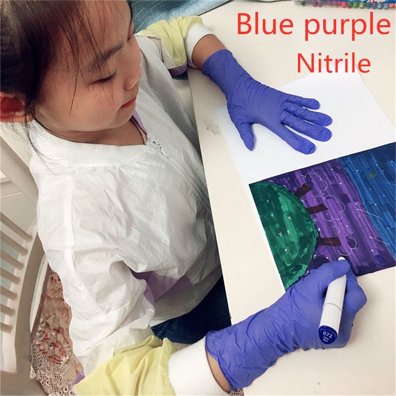 Lateefah 100PCS Kinder Einweg Nitril Handschuhe Gesundheit Schutz Gummi PVC Kinder Handschuhe Kind Haushalts: Blue purple Nitrile