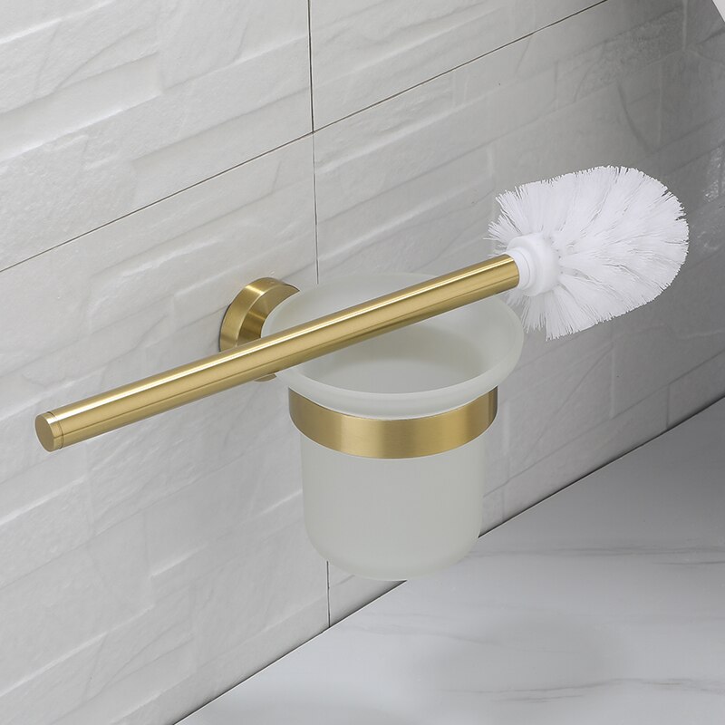 Bathroom Hardware Set Brushed Gold Toilet Brush Holder Robe Hook Paper Holder Soap Dish Holder Wall Mount Bathroom Accessories: Toilet Brush Holder