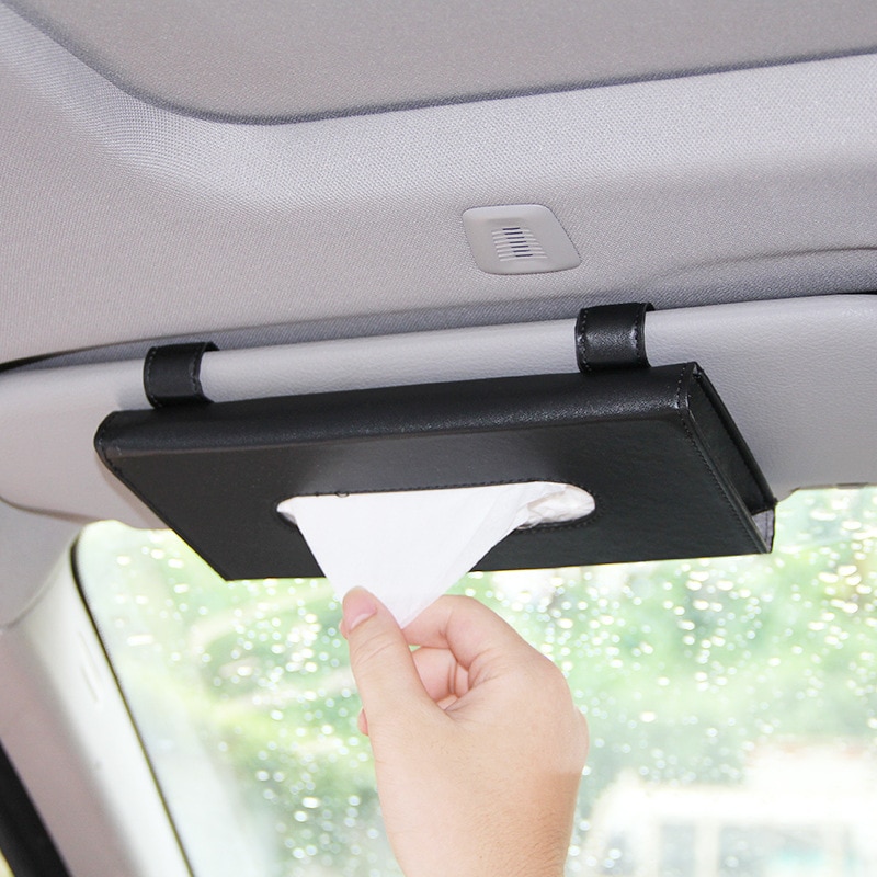 Auto Zonneklep Pu Leer Tissue Box Auto Clip Holder Papieren Servet Accessoires