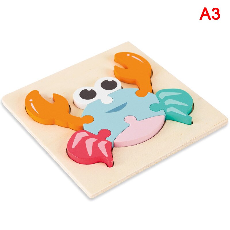 Baby 3D Wooden Puzzle Educational Toys Kids Cartoon Animal Intelligence Puzzles: A3