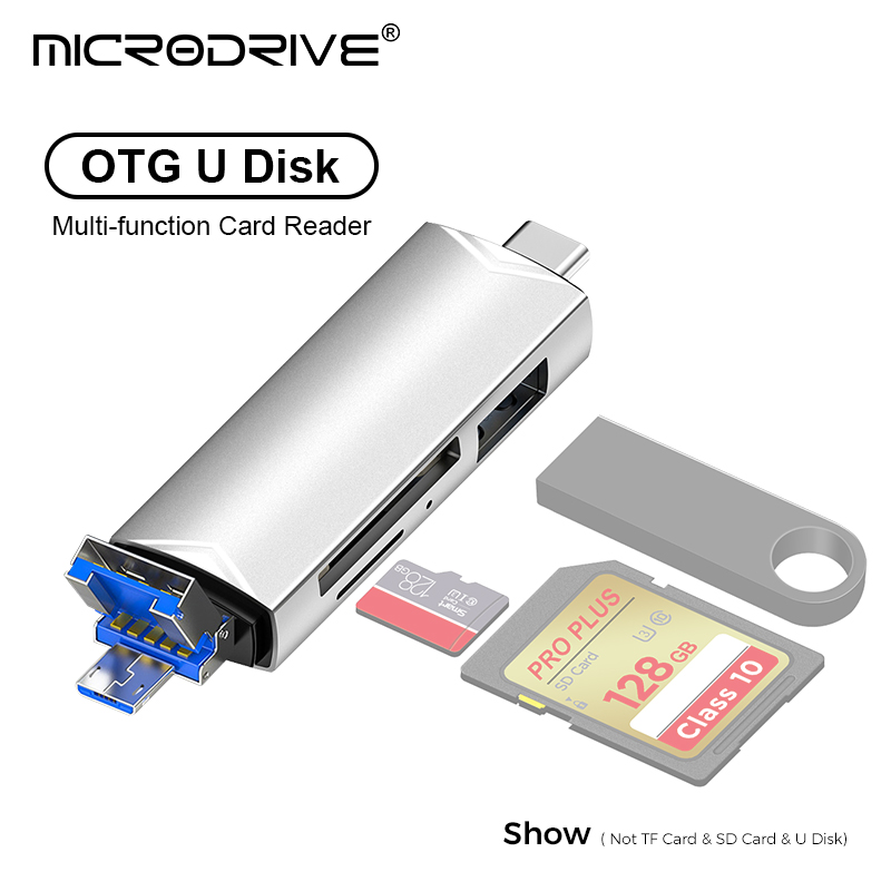 OTG Type C 6-in-1 Micro TF-kaartlezer type c naar usb otg-adapter USB 3.0 TF-kaart USB-flashdrive Multifunctionele kaartlezer