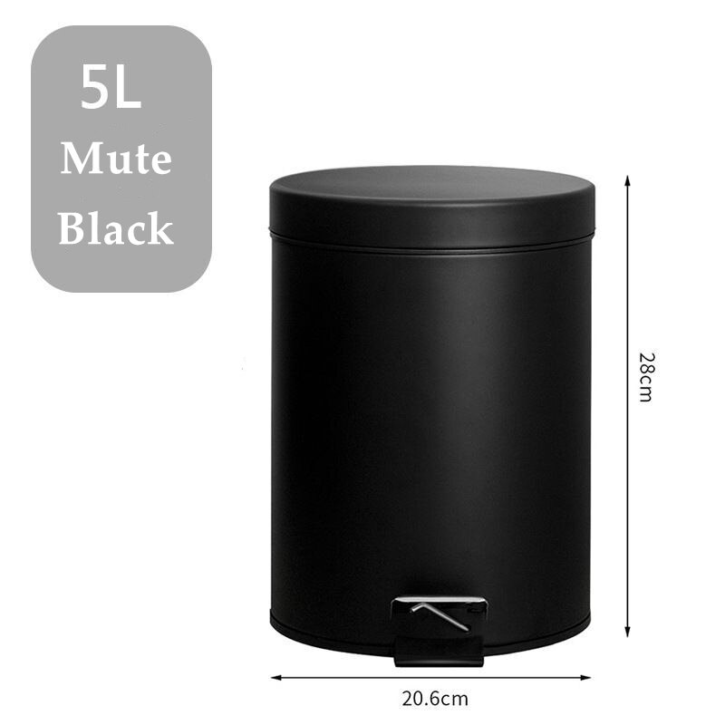 5 Liter Stille Voetpedaal Slow-Down Prullenbak Huis Met Deksel Keuken Badkamer Woonkamer Kantoor Wc Prullenbak kan Matte Zwart: Black Mute