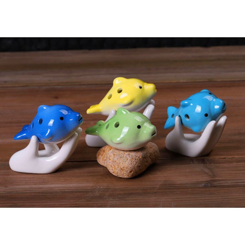 Ocarina 6 Holes Ceramic Flute Baritone C Cute Mini Dolphin Orff Instrument Yellow Blue Green