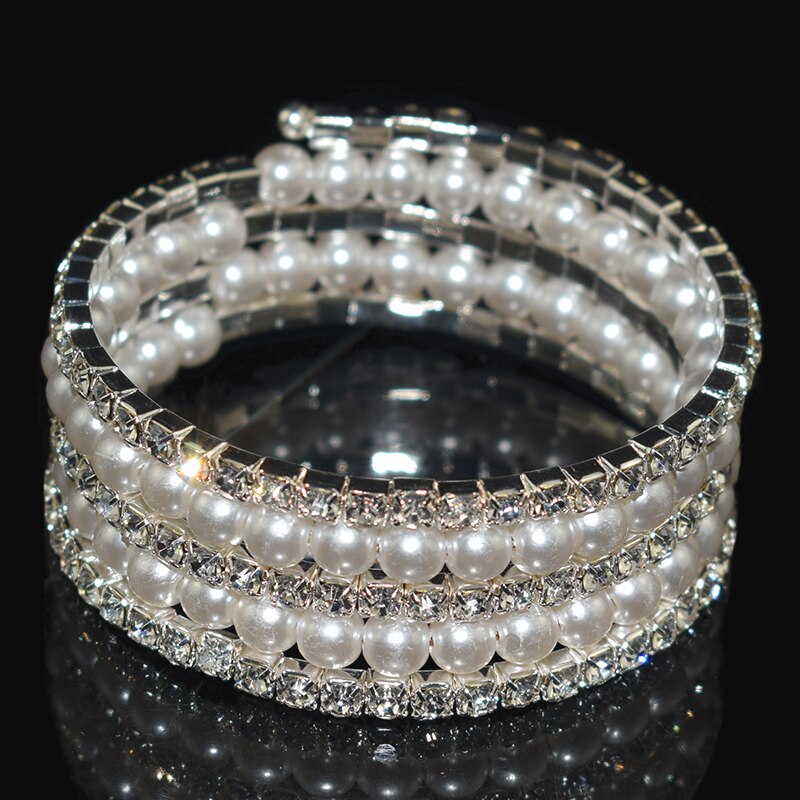 Goud Zilver Plated Rhinestone Bangle Armband Crystal Charm Armband Voor Vrouwen Bruiloft Sieraden Armbanden Voor Meisjes: 5row-Silver--A