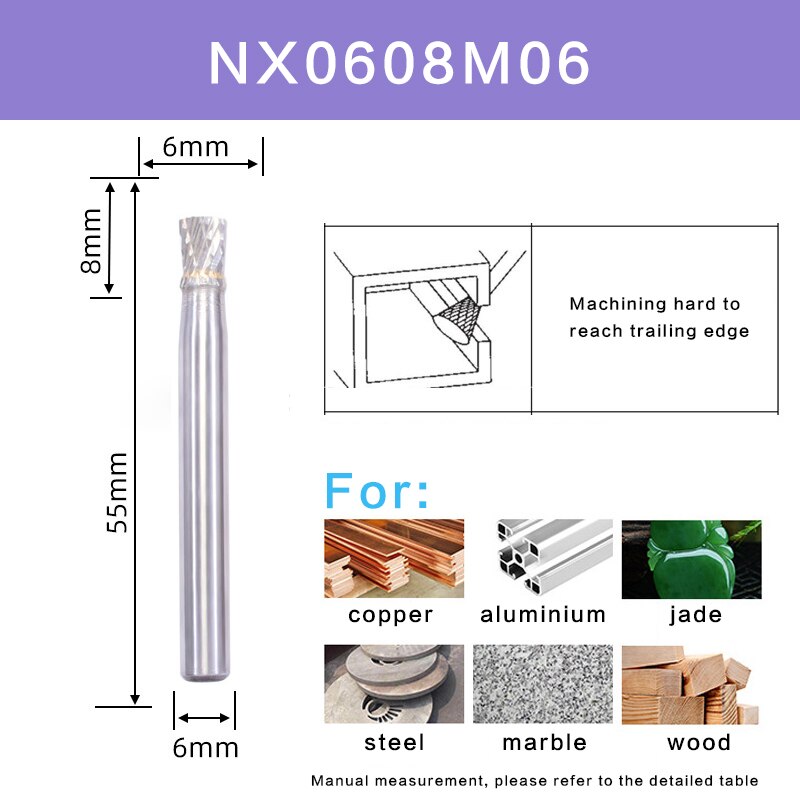 Double-Cut NX Type Head Tungsten Carbide Alloy Rotary File Tool Point Burr Die Grinder Abrasive Tool Drill Milling Carving Bit: NX0608M06