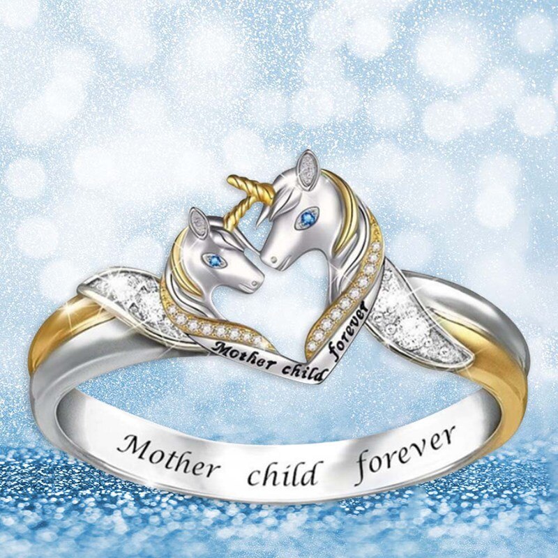 Leuke Eenhoorn Ouder-kind Ring Voor Vrouwen Kinderen Cartoon Dier Ring Cubic Eenhoorn Moeder Kind Forever Ring Sieraden