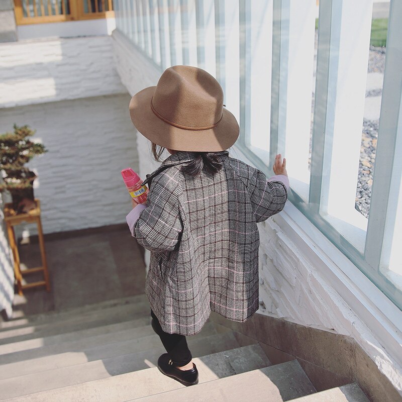 Meisjesjas herfst geruite jas voor meisjes koreaanse revers enkelrijs peuter kinderen bovenkleding kinderkleding 1 2 3 4 5 y