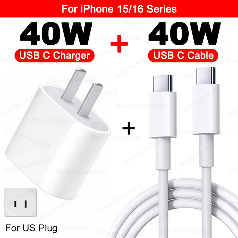 Para Apple 40W para iPhone cargador USB tipo C cargador rápido para iPhone 16 15 14 13 12 11 pro Max Plus PD cable de carga Accesorios: BR
