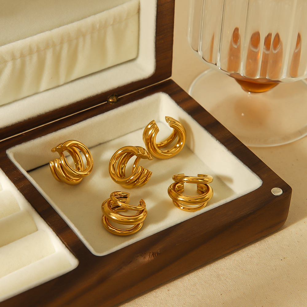 18K Gold Color Stainless Steel Multilayer Ear Clip Waterproof Metal Unique Trendy Women