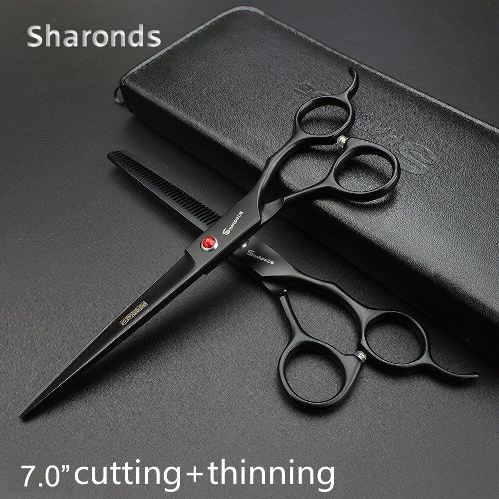 Black hairdressing scissors 7.0 inches 440c Japanese hairdressing scissors salon style hair thinning scissors set: set without box