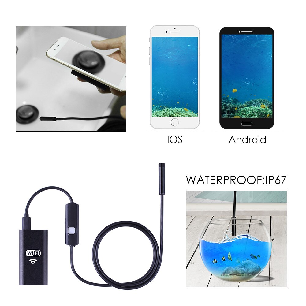 8mm Lens 720P WiFi Endoscope Camera Mini Soft Wire Wireless Waterproof Inspection Camera Borescope for Android IOS Windows