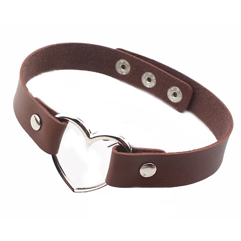 Punk PU Leather Love Heart Collar Choker Necklace Goth Gothic Rock Trend Jewelry Birthday Party Collar Necklace: Brown