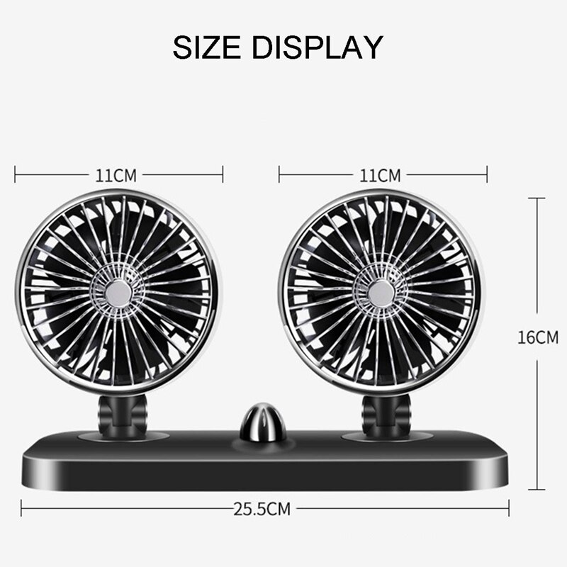 12V Car Portable Double-Headed Electric Air Fan Adjustable Suction Cup Fan Cooler Strong Wind Vehicle Cooler