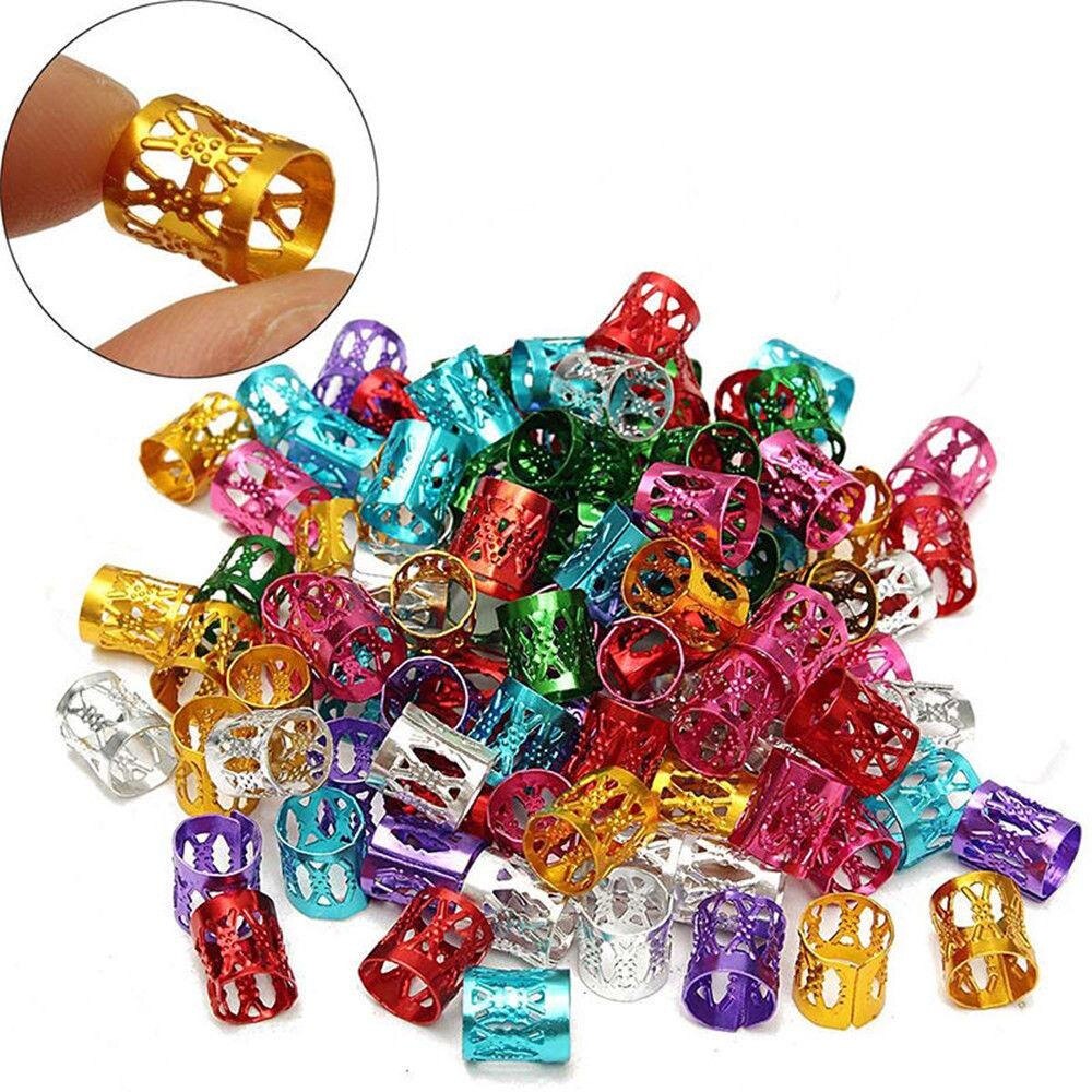 100 stk/parti hår metalrørring dreadlock perler til fletninger hårperler til dreadlocks justerbar hårfletning manchetclips tilbehør