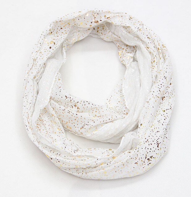 nueva europea Negro Azul Marino rojo anillo bufanda brillante bronceado dorado punto infinito Hijab bufandas Snood para damas: Blanco