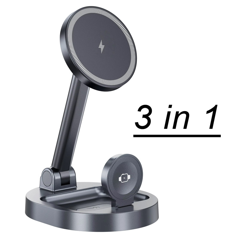 Magnético 2 em 1 carregador sem fio suporte almofada estação de carregamento rápido doca para iphone 15 14 13 12 pro max apple watch 8 7 6 airpods: ROXO