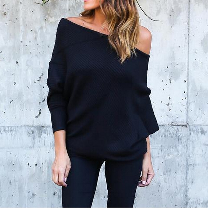 Damegenser off the shoulder genser baggy genser dame topper o-hals chunky strikket oversize genser damegenser
