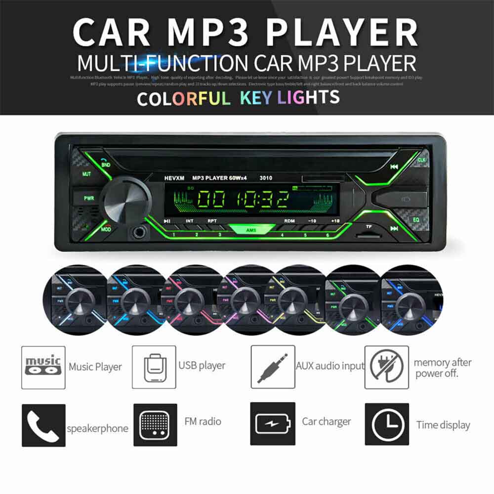 Auto MP3 Speler Multifunctionele Bluetooth Voertuig MP3 Speler Aux Stereo Fm Radio Usb 7 Kleur Keylight Auto Elektronische Accessoires