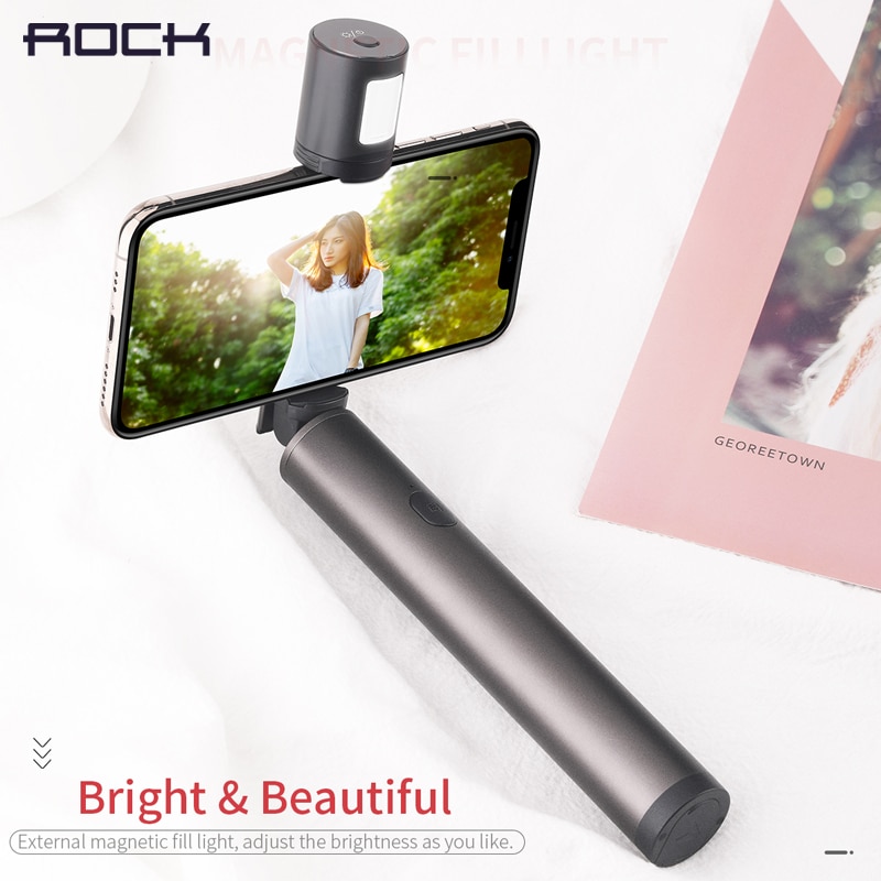 Palo de Selfie Universal de roca palo de Selfie plegable Mini extensible Luz de relleno Selfie palo para iPhone XS Samsung note 9 Xiaomi mix 3