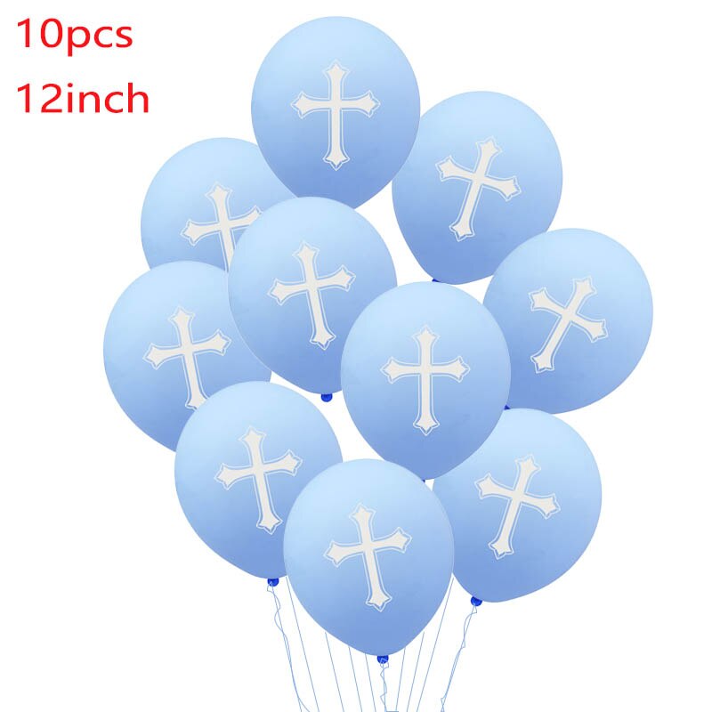 15 st/lot glad påsk ballonger blå dop påsk kors ballonger hjärta dop fest dekoration ballong gud välsigne helig ande: F