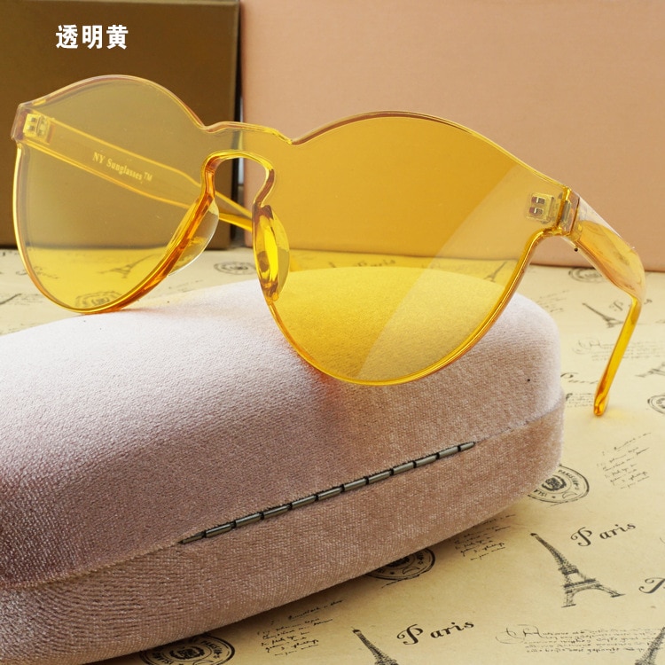 Kvinder uden stel runde solbriller cat eye gennemsigtige briller briller simpelt slik ren farve pop: Orange