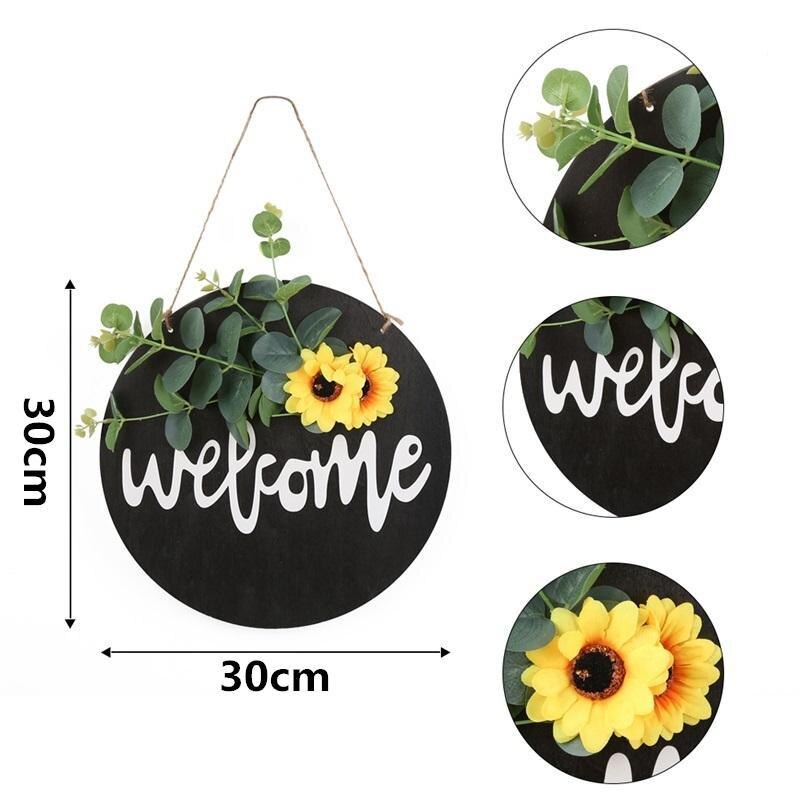 Welkom Krans Teken Patio Decor, Welkom Voordeur Ronde Houten Teken Opknoping Boerderij Veranda Lente Seizoen Welkom Teken