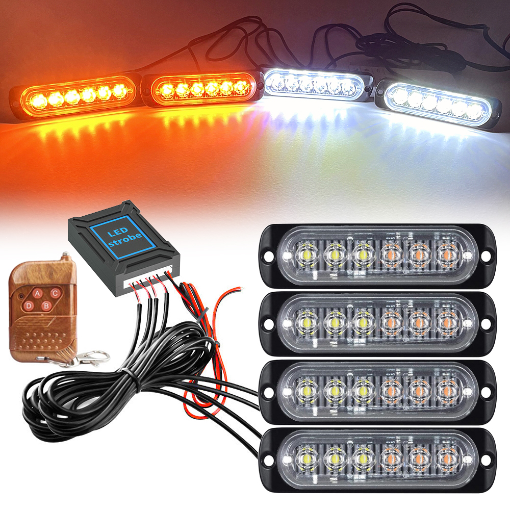 Luz de rejilla delantera para coche, luz estroboscópica de policía ámbar, Control remoto inalámbrico de emergencia, señal de Flash, baliza de bombero, lámpara de advertencia de 12V 24V: Azul oscuro