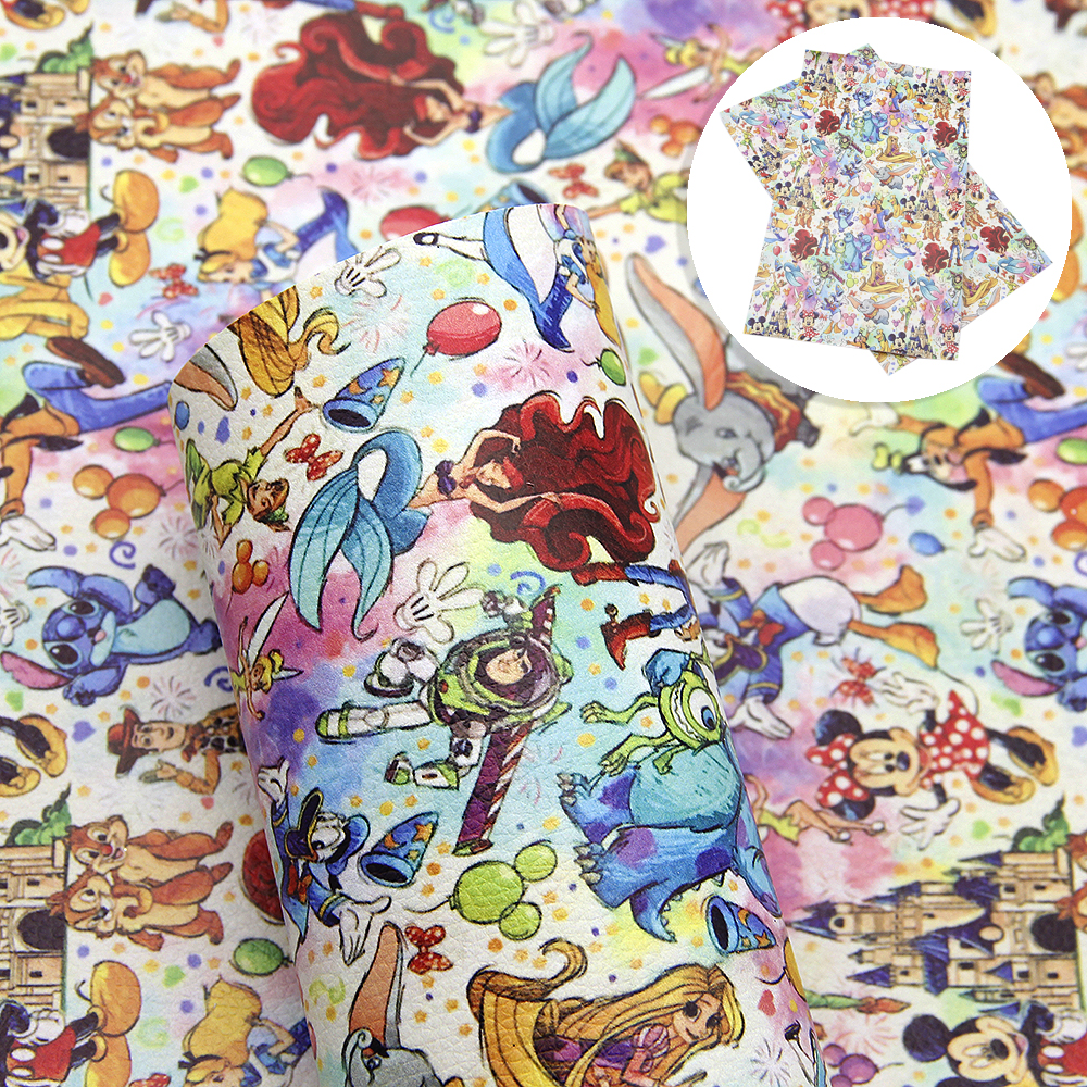 20*34cm Cartoon Princess Printed Lychee Faux Leather Artificial Synthetic Leather Fabric Vinyl Sewing DIY Bows Material,1Yc9596: 1077310036