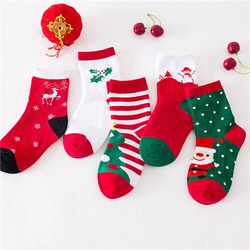 5Pairs/Pack Kids Girls Socks Cotton Boy Children's Socks Autumn Winter Baby Boy Girls Christmas Socks Age for 1-12Years: S 1to3Years