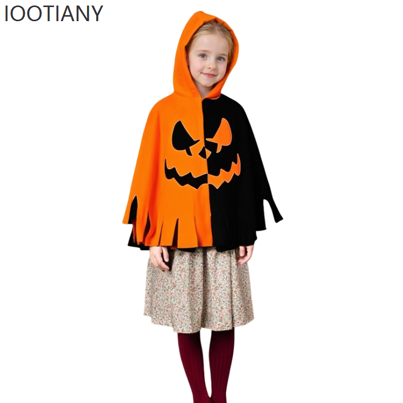 Costume da gioco di ruolo con stampa pipistrello zucca di Halloween Festa di carnevale per bambini Mantello con cappuccio abbinato ai colori arancione e nero Regalo