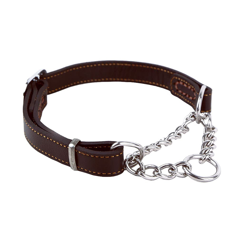 Benepaw Martingale Leather Collar No Pull Anti-Escape Training Dog Collar Stainless Steel Pet Chain For Small Medium Large Dogs: M