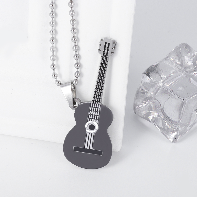 Collar con colgante de guitarra musical de acero inoxidable, accesorios de joyería para músico, hombres y mujeres, Punk, Hip Hop, Rock, instrumentos musicales: PLATEADO