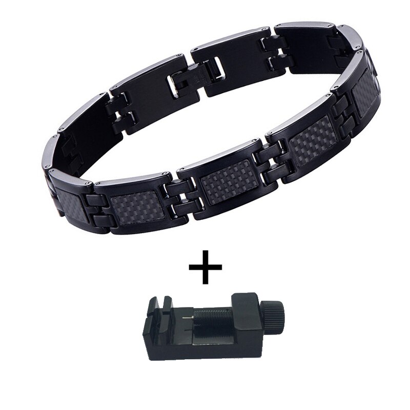 MNWT – Bracelet d'énergie saine pour homme, classique, en acier inoxydable, de , à maillons noirs, pour la magnétothérapie, pour père: Men Black Tool